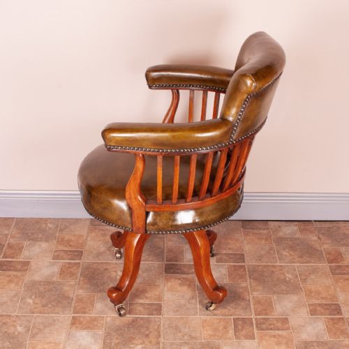 GOOD QUALITY EDWARDIAN WALNUT REVOLVING OFFICE DESK CHAIR - ADDITIONAL PHOTO 5