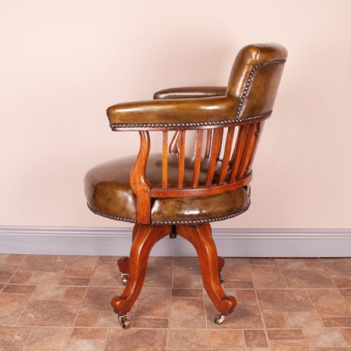 GOOD QUALITY EDWARDIAN WALNUT REVOLVING OFFICE DESK CHAIR - ADDITIONAL PHOTO 6