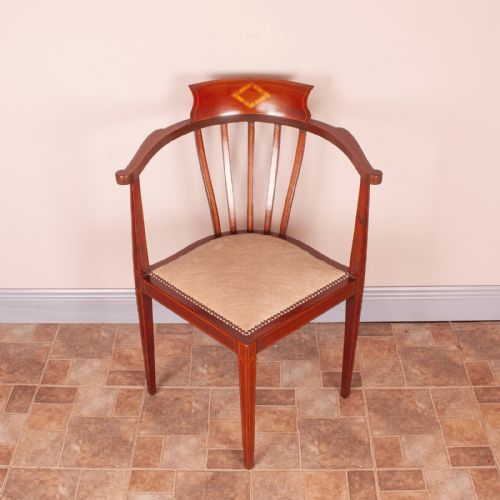 edwardian inlaid mahogany corner chair - CATEGORY: ANTIQUE CHAIRS - DATED EDWARDIAN