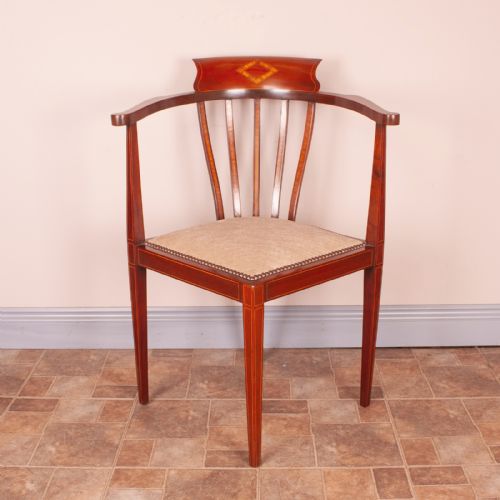EDWARDIAN INLAID MAHOGANY CORNER CHAIR - ADDITIONAL PHOTO 1