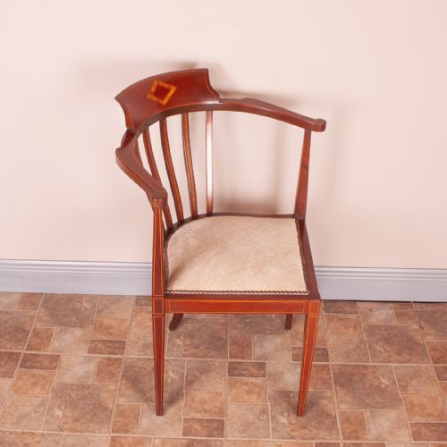 EDWARDIAN INLAID MAHOGANY CORNER CHAIR - ADDITIONAL PHOTO 2
