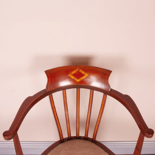 EDWARDIAN INLAID MAHOGANY CORNER CHAIR - ADDITIONAL PHOTO 5