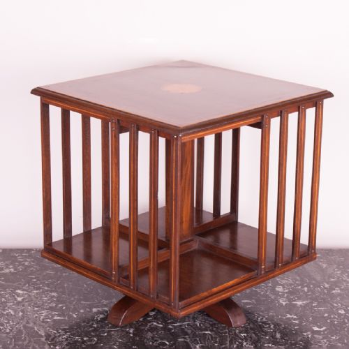 this inlaid mahogany table top revolving bookcase - CATEGORY: ANTIQUE BOOKCASES - DATED EDWARDIAN