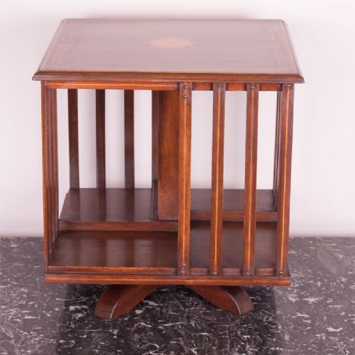 THIS INLAID MAHOGANY TABLE TOP REVOLVING BOOKCASE - ADDITIONAL PHOTO 1