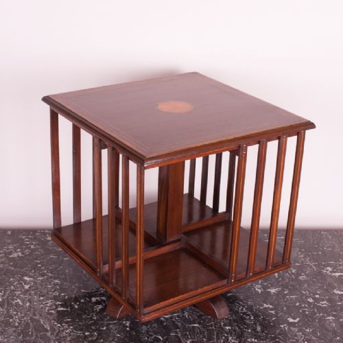 THIS INLAID MAHOGANY TABLE TOP REVOLVING BOOKCASE - ADDITIONAL PHOTO 3