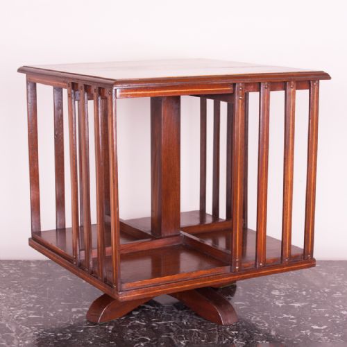 THIS INLAID MAHOGANY TABLE TOP REVOLVING BOOKCASE - ADDITIONAL PHOTO 5