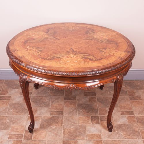 GOOD QUALITY MARQUETRY TOPPED ROUND COFFEE TABLE - ADDITIONAL PHOTO 1