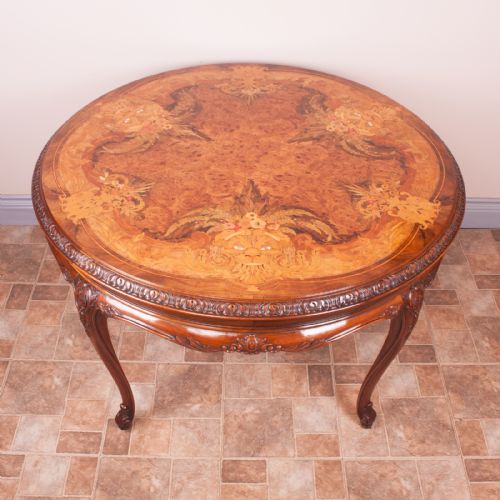 GOOD QUALITY MARQUETRY TOPPED ROUND COFFEE TABLE - ADDITIONAL PHOTO 2