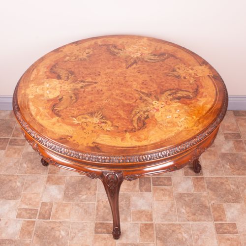 GOOD QUALITY MARQUETRY TOPPED ROUND COFFEE TABLE - ADDITIONAL PHOTO 3