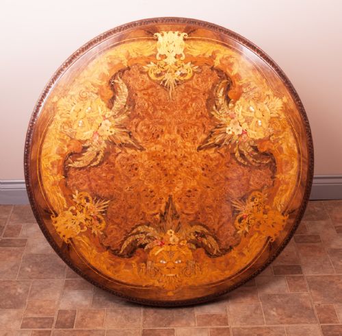 GOOD QUALITY MARQUETRY TOPPED ROUND COFFEE TABLE - ADDITIONAL PHOTO 4