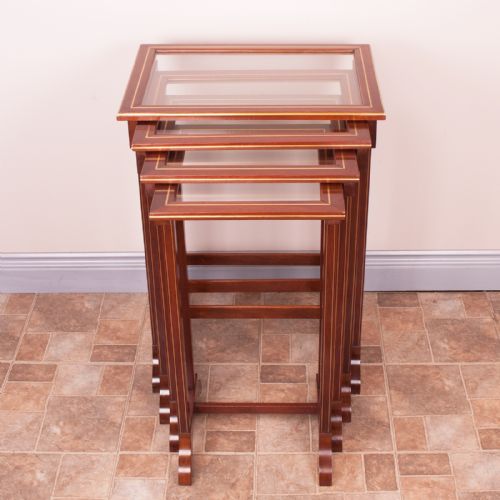 GOOD QUALITY FRENCH BRASS INLAID MAHOGANY QUARTETTO NEST OF TABLES - ADDITIONAL PHOTO 1