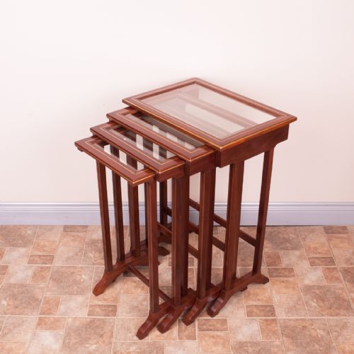 GOOD QUALITY FRENCH BRASS INLAID MAHOGANY QUARTETTO NEST OF TABLES - ADDITIONAL PHOTO 2