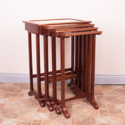 GOOD QUALITY FRENCH BRASS INLAID MAHOGANY QUARTETTO NEST OF TABLES - ADDITIONAL PHOTO 3
