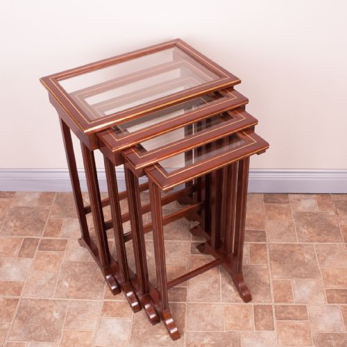 GOOD QUALITY FRENCH BRASS INLAID MAHOGANY QUARTETTO NEST OF TABLES - ADDITIONAL PHOTO 4