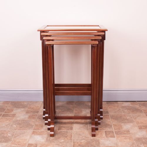 GOOD QUALITY FRENCH BRASS INLAID MAHOGANY QUARTETTO NEST OF TABLES - ADDITIONAL PHOTO 5