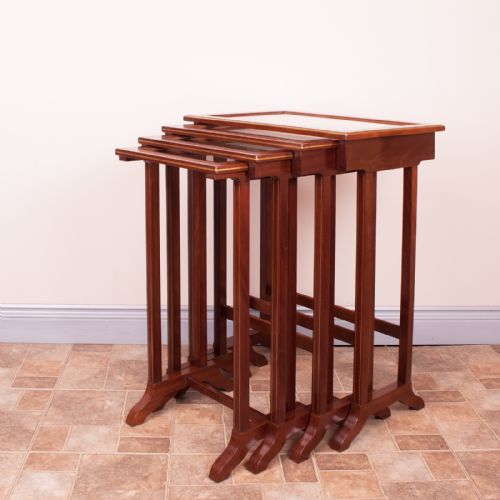 GOOD QUALITY FRENCH BRASS INLAID MAHOGANY QUARTETTO NEST OF TABLES - ADDITIONAL PHOTO 6
