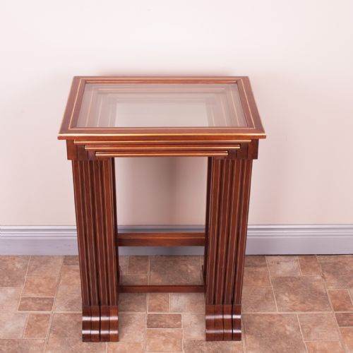 GOOD QUALITY FRENCH BRASS INLAID MAHOGANY QUARTETTO NEST OF TABLES - ADDITIONAL PHOTO 7