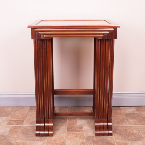 GOOD QUALITY FRENCH BRASS INLAID MAHOGANY QUARTETTO NEST OF TABLES - ADDITIONAL PHOTO 8