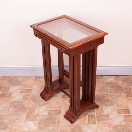 GOOD QUALITY FRENCH BRASS INLAID MAHOGANY QUARTETTO NEST OF TABLES - ADDITIONAL PHOTO 9