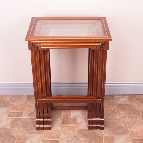 GOOD QUALITY FRENCH BRASS INLAID MAHOGANY QUARTETTO NEST OF TABLES - ADDITIONAL PHOTO 12