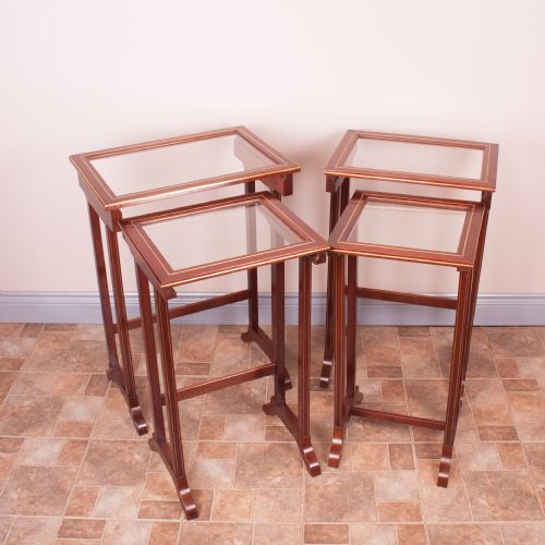 GOOD QUALITY FRENCH BRASS INLAID MAHOGANY QUARTETTO NEST OF TABLES - ADDITIONAL PHOTO 13