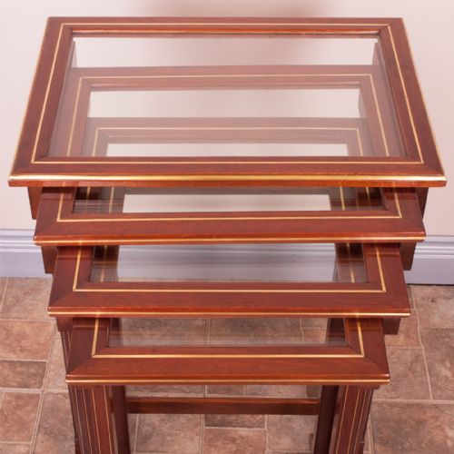GOOD QUALITY FRENCH BRASS INLAID MAHOGANY QUARTETTO NEST OF TABLES - ADDITIONAL PHOTO 16