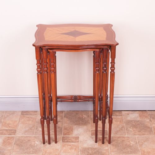 GOOD QUALITY INLAID MAHOGANY NEST OF THREE TABLES - ADDITIONAL PHOTO 5