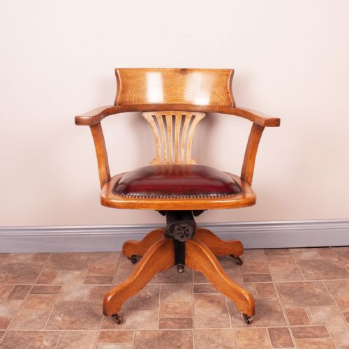 OAK REVOLVING ADJUSTABLE HEIGHT OFFICE DESK CHAIR - ADDITIONAL PHOTO 1