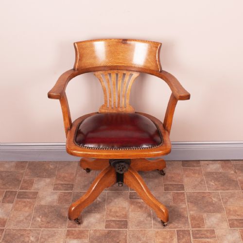 OAK REVOLVING ADJUSTABLE HEIGHT OFFICE DESK CHAIR - ADDITIONAL PHOTO 3