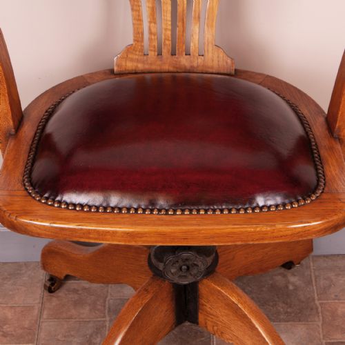 OAK REVOLVING ADJUSTABLE HEIGHT OFFICE DESK CHAIR - ADDITIONAL PHOTO 7