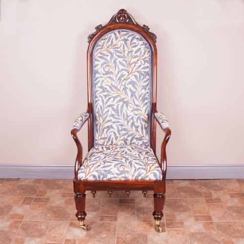 GOOD QUALITY 19THC ROSEWOOD HIGH BACKED LIBRARY ARMCHAIR - ADDITIONAL PHOTO 1