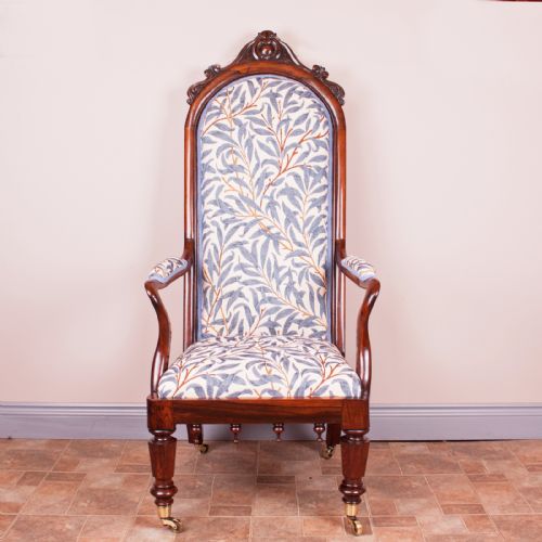 GOOD QUALITY 19THC ROSEWOOD HIGH BACKED LIBRARY ARMCHAIR - ADDITIONAL PHOTO 2