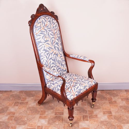GOOD QUALITY 19THC ROSEWOOD HIGH BACKED LIBRARY ARMCHAIR - ADDITIONAL PHOTO 3