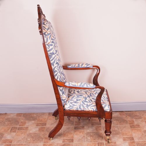 GOOD QUALITY 19THC ROSEWOOD HIGH BACKED LIBRARY ARMCHAIR - ADDITIONAL PHOTO 4