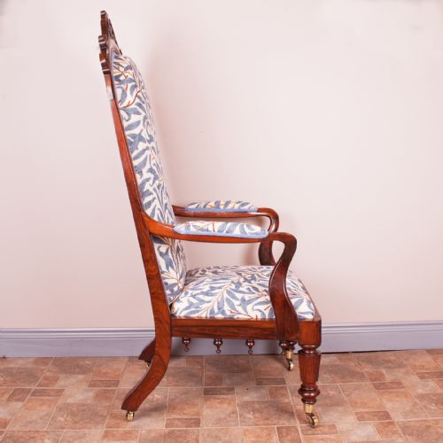GOOD QUALITY 19THC ROSEWOOD HIGH BACKED LIBRARY ARMCHAIR - ADDITIONAL PHOTO 5