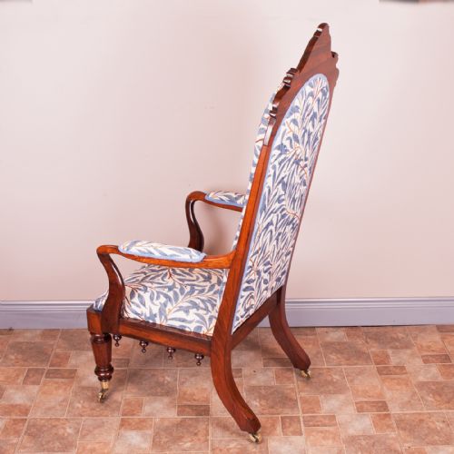GOOD QUALITY 19THC ROSEWOOD HIGH BACKED LIBRARY ARMCHAIR - ADDITIONAL PHOTO 7
