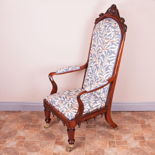 GOOD QUALITY 19THC ROSEWOOD HIGH BACKED LIBRARY ARMCHAIR - ADDITIONAL PHOTO 8