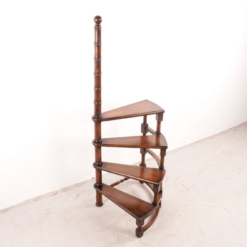 spiral library steps with polished wooden treads - CATEGORY: ANTIQUE MISCELLANEOUS - DATED 1930
