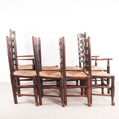 SET OF 8 62 19THC FARMHOUSE RUSH SEATED LADDERBACK CHAIRS - ADDITIONAL PHOTO 1