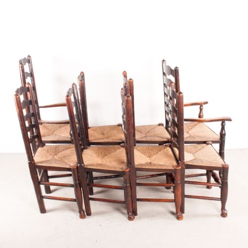 SET OF 8 62 19THC FARMHOUSE RUSH SEATED LADDERBACK CHAIRS - ADDITIONAL PHOTO 2