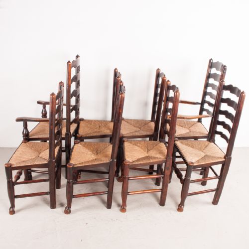 SET OF 8 62 19THC FARMHOUSE RUSH SEATED LADDERBACK CHAIRS - ADDITIONAL PHOTO 4