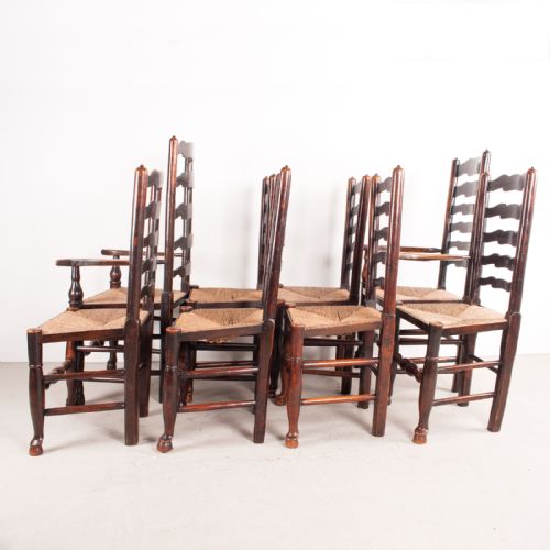 SET OF 8 62 19THC FARMHOUSE RUSH SEATED LADDERBACK CHAIRS - ADDITIONAL PHOTO 5