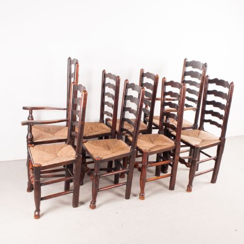 SET OF 8 62 19THC FARMHOUSE RUSH SEATED LADDERBACK CHAIRS - ADDITIONAL PHOTO 6