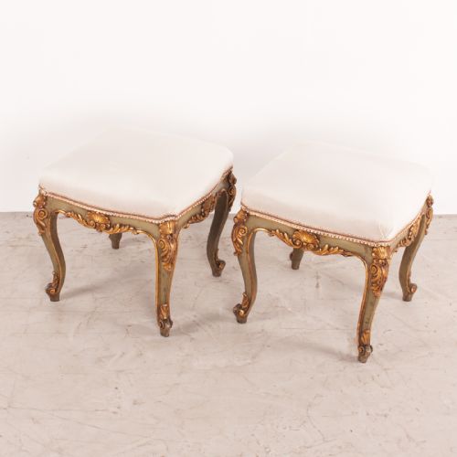 DECORATIVE PAIR OF PAINTED AND GILDED CONTINENTAL 19THC STOOLS - ADDITIONAL PHOTO 1