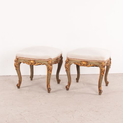 DECORATIVE PAIR OF PAINTED AND GILDED CONTINENTAL 19THC STOOLS - ADDITIONAL PHOTO 2