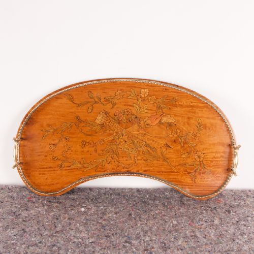 Highly Decorative Inlaid Satinwood Kidney Shaped Tray