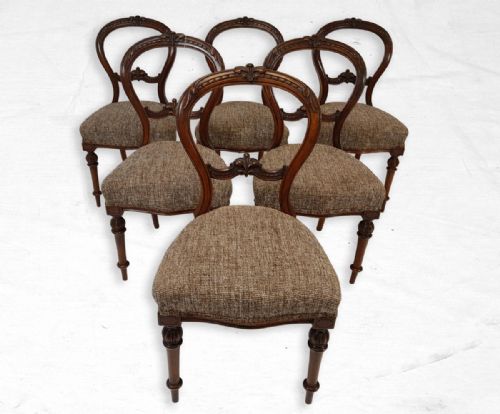 Set of 6 Walnut Balloon Back Dining Chairs