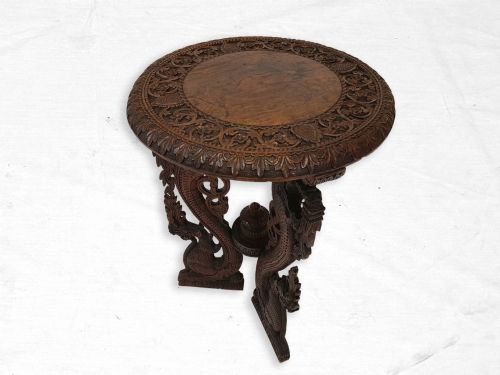 Heavily Carved Burmese Occasional Table 