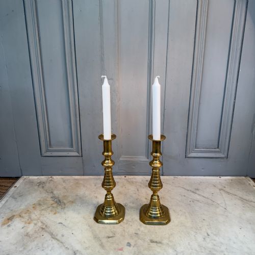 Pair of antique Victorian beehive brass candlesticks