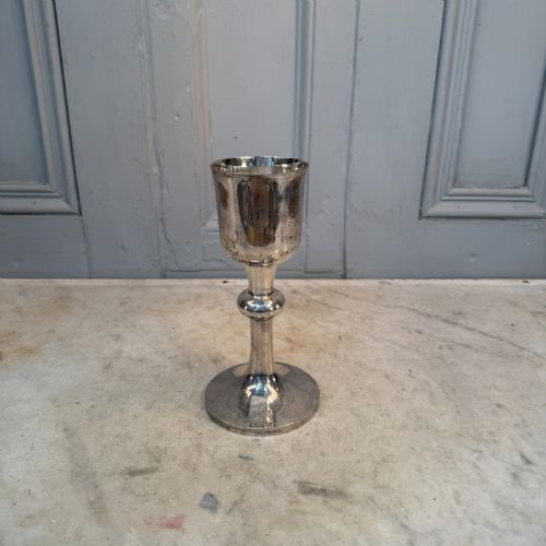 ANTIQUE SILVER PLATED CHURCH CHALICE OR GOBLET ENGRAVED WITH INITIAL T - ADDITIONAL PHOTO 1